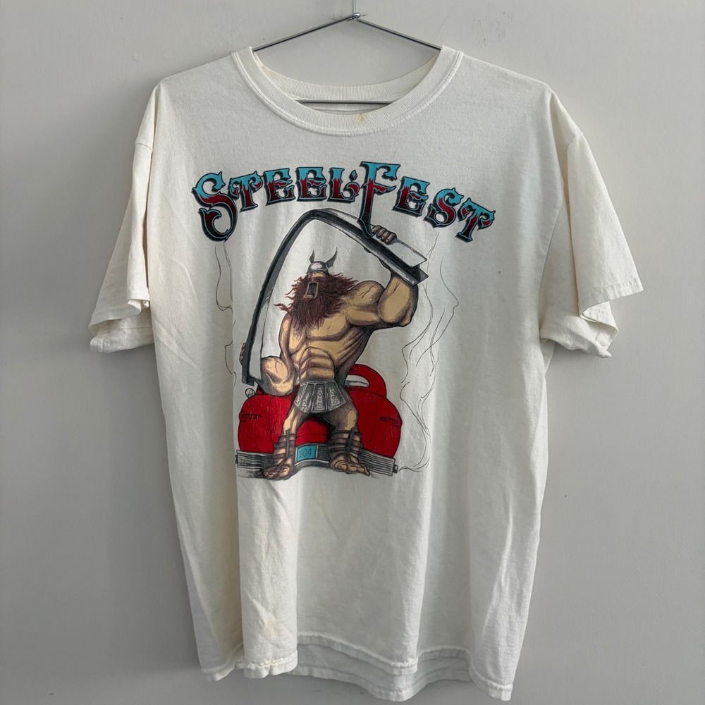 Shapiro Metal Supply Steelfest Graphic T-Shirt White Viking American Flag